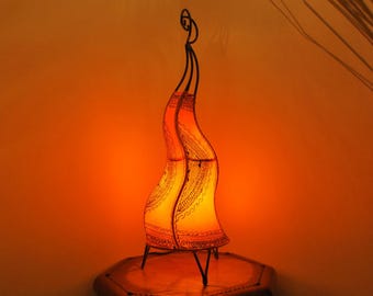 orientalische  Stehleuchte Aus Leder, Boden Lampe Henna-Lampe   CHEVAL Orange  Aus Marokko H60cm