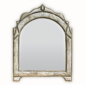 Moroccan mirror | Oriental wall mirror | Wall decoration mirror from Morocco handmade inlay mirror LOUDAYA H55cm white