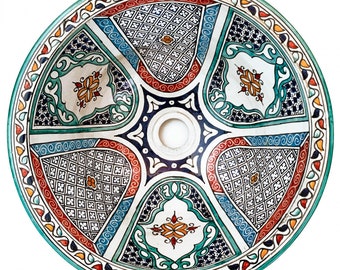 Rund Keramik Waschschüssel | Marokkanische Bad Spüle aus Keramik bemalt | Orientalisches Keramik Waschbecken handbemalt FES-MULTI-9 Ø40cm