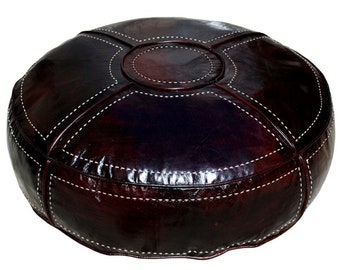 Oriental leather seat cushion | Handmade leather floor cushion | Moroccan pouf | Filled Delivered Round XXL