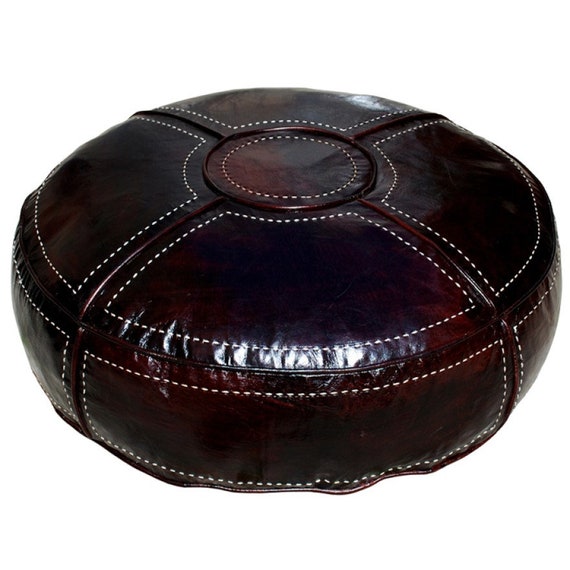 Orientalisches Leder Sitzkissen | Handgefertigter Leder Bodenkissem | Marokkanisches Pouf | Gefüllt Geliefert Rund XXL