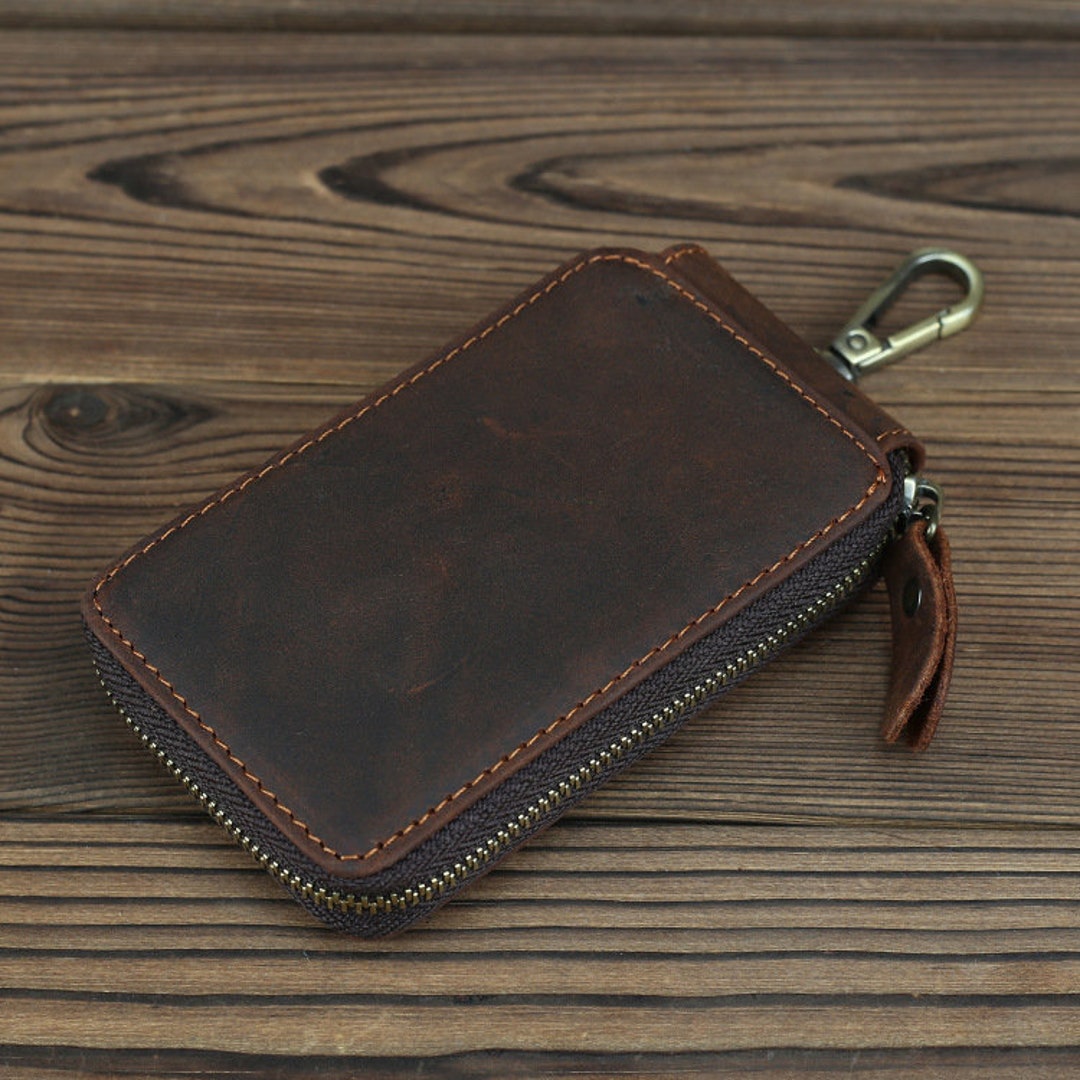 Leather Key Case Wallet Zipper Car Key Holder Wallet Leather Etsy