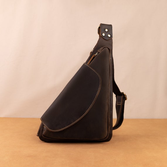 Handmade Genuine Leather Mens Cool Chest Bag Sling Bag Crossbody Bag T –  iwalletsmen