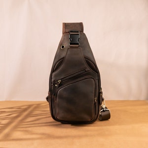 Full Grain Genuine Leather Chest Pack Travel Shoulder Backpack Daypack Left Crossbody Bag Right Sling Bag Personalized Holiday Gift