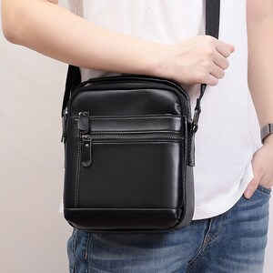 Small Leather Shoulder Bag Messenger Pack for Men Travel - Etsy