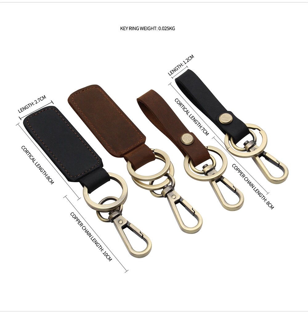 JJNUSA Genuine Leather Keychain Walnut Leather Key Holder Mens Belt Key  Chain Ring Fob