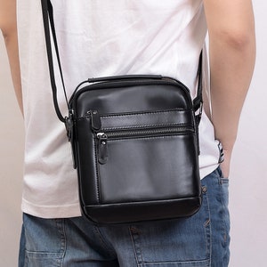 Small Leather Shoulder Bag Messenger Pack for Men Travel - Etsy