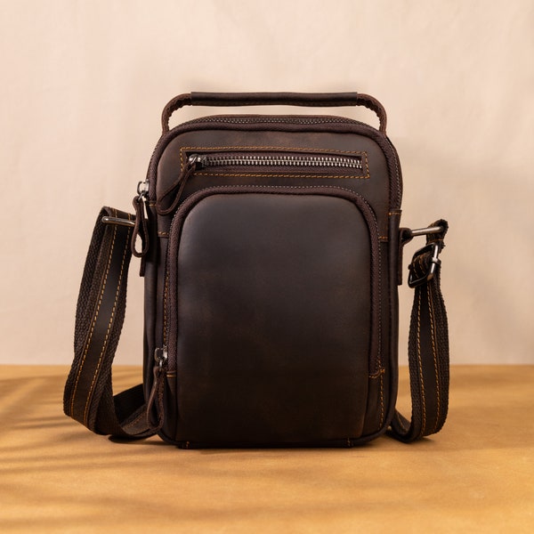 Personalized Leather Shoulder Bag For Men Shoulder Sling Purses Handbag Small Satchel Bag Daily Travel Essential Pack Best Gift For Friend