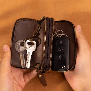 Crazy Horse Leather Key Bag Double Pocket Leather Car Key Bag Convenient Mini Simple Fashion Key Bag