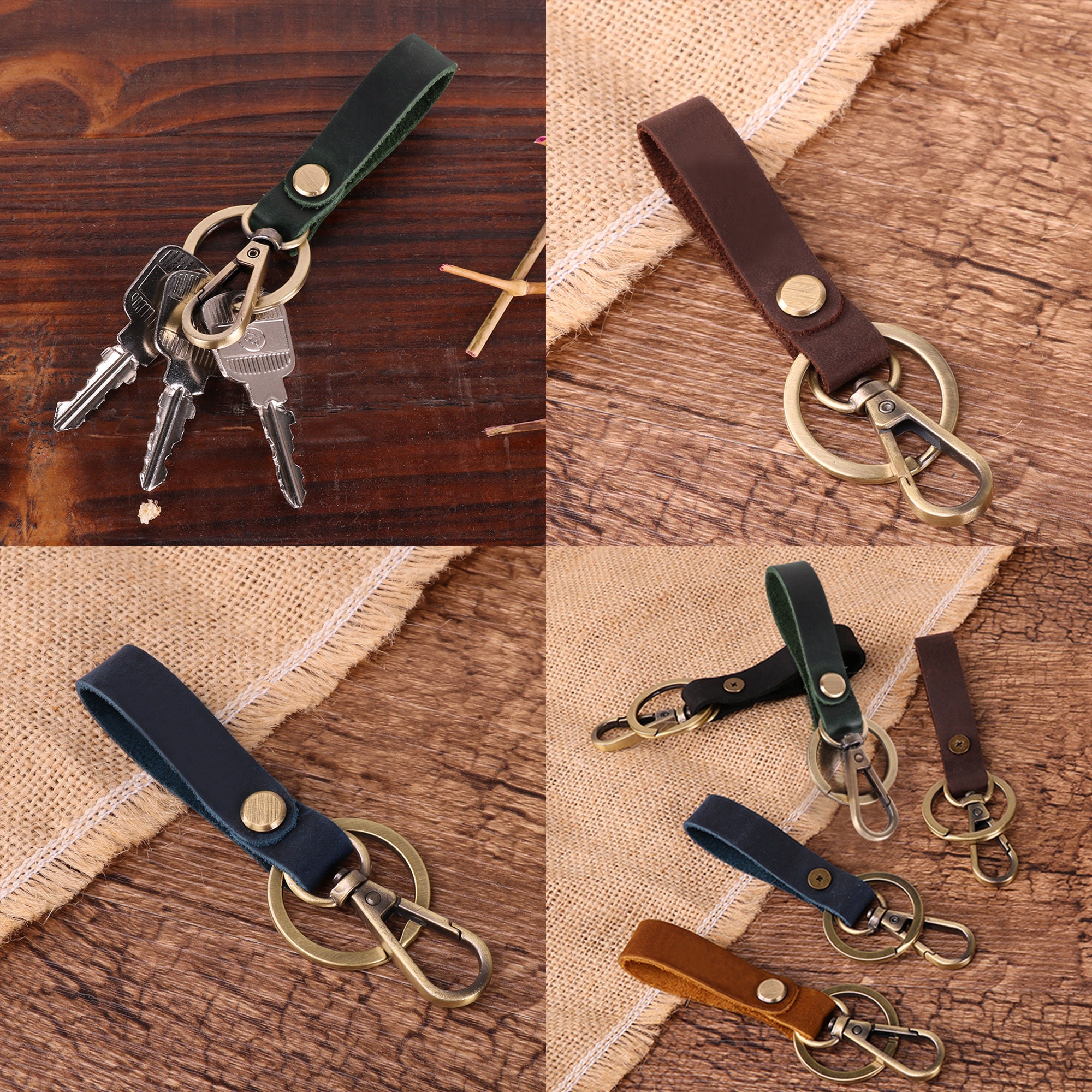 Genuine Leather Belt Key Clip Holder Belt Loop Car Key Fob Chain