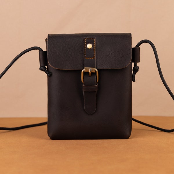 Leather Mini Travel Shoulder Messenger Bag Pouch Purse Retro Casual Outdoor Portable Messenger Bag Mobile Phone Slung Bag For Men