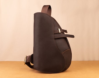 Full Grain Leather Sling Bag For Men Travel Hiking Chest Bag Daypack Personalized Saddle Bag For Men Women,Unique Holiday Gift