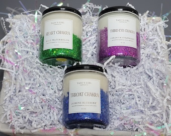 Chakra Candle Gift Set: Soy Wax with Crystals & Essential Oils