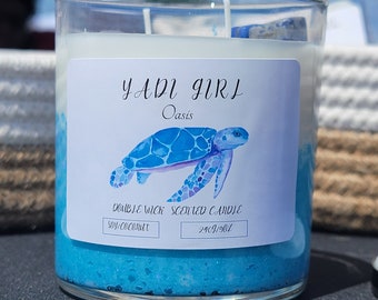 Lapis Lazuli Crystal Candle – Coconut Soy Wax, Double Wick, Ocean Scent