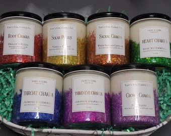 7 Chakra Candle Set, Crystal Infused, Aromatherapy Candles
