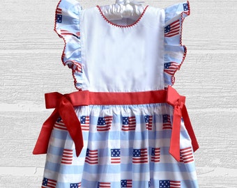 SALE!  Girls American Flag Dress!  4th of July, Independence Day, Red White Blue Outfit.  free bow included!