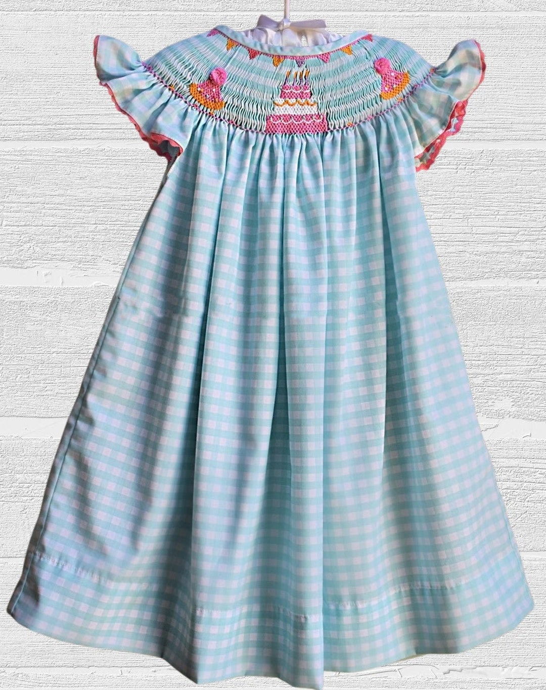Bailey Boys Girls Pink Smocked Happy Birthday Dress - Collar main image 0