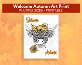 Autumn Fall Highland Cow Digital Art Print- Download
