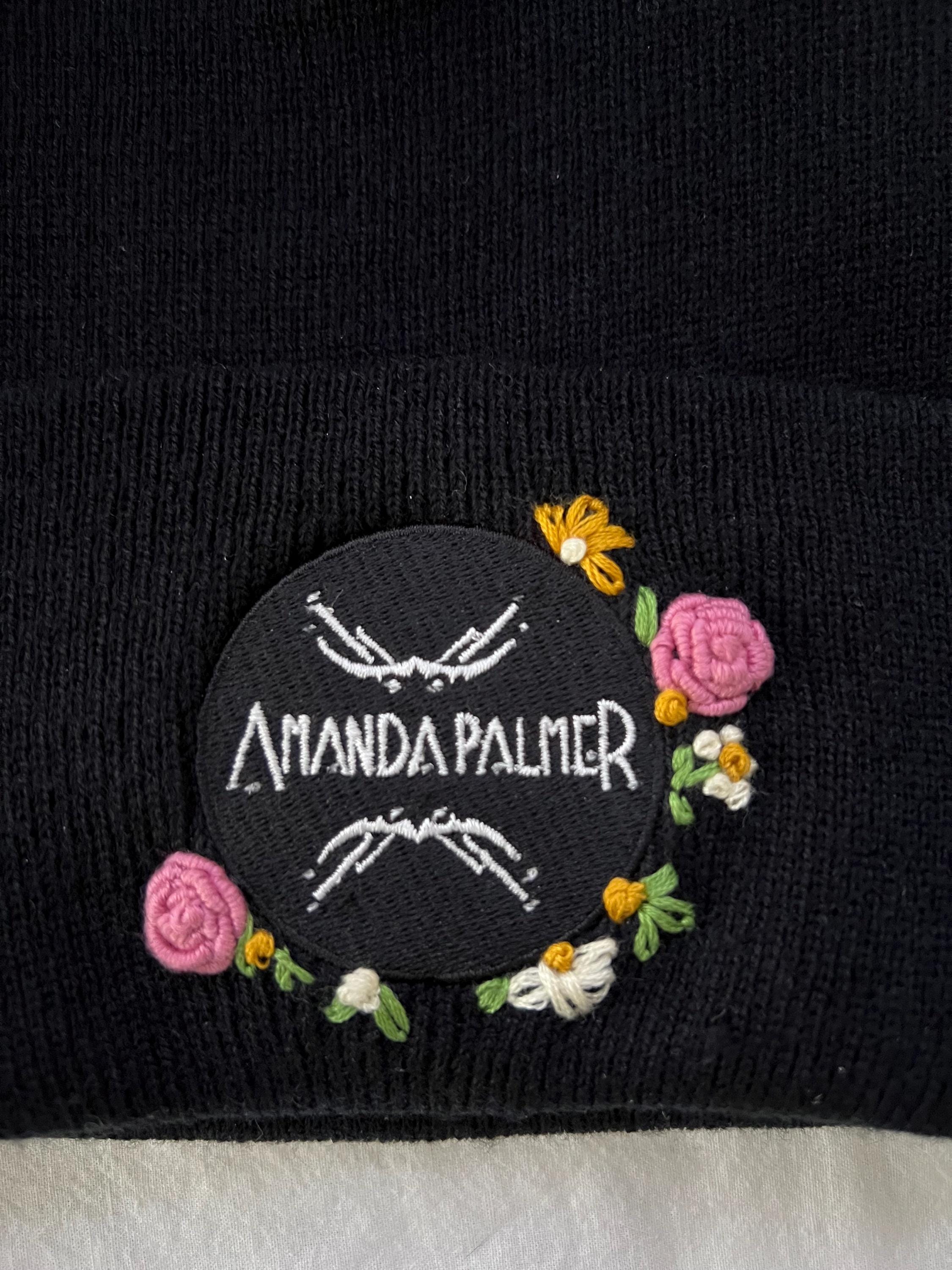 Amanda Palmer Embroidered Black Beanie Floral - Etsy UK display picture 1