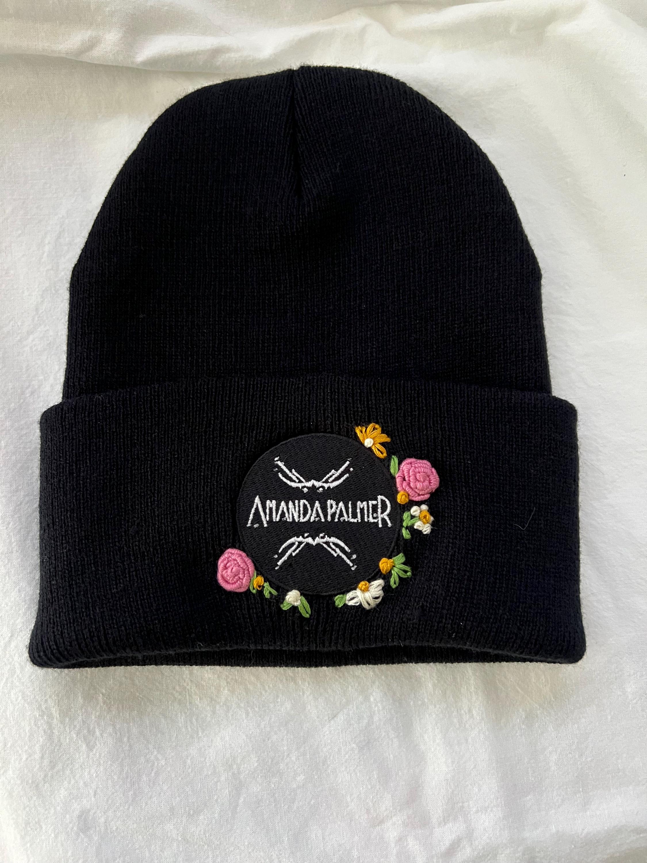Amanda Palmer Embroidered Black Beanie Floral - Etsy UK display picture 2