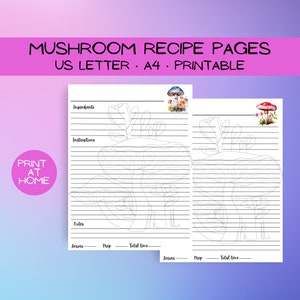 Páginas/Tarjetas de recetas de champiñones- Descarga digital- Imprimible