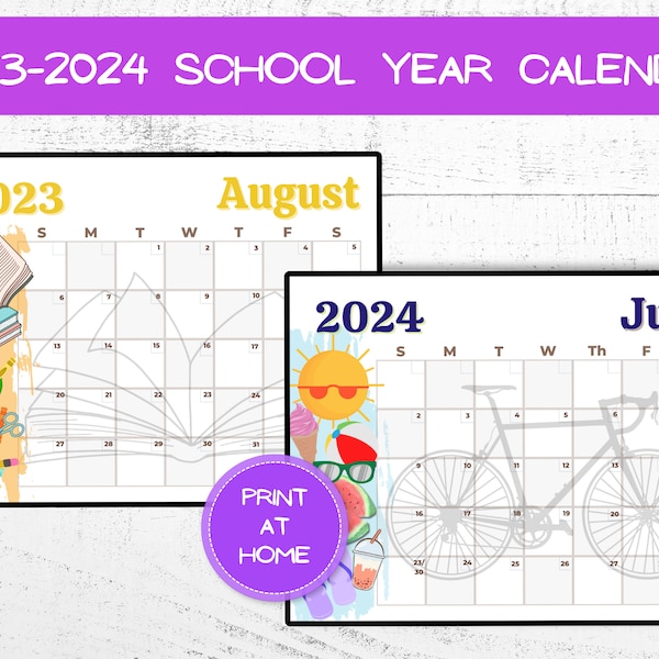 2023-2024 School Calendar- Digital Download- Printable