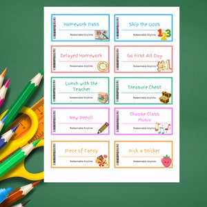 Printable School Coupons/rewards- Digital Download - Etsy