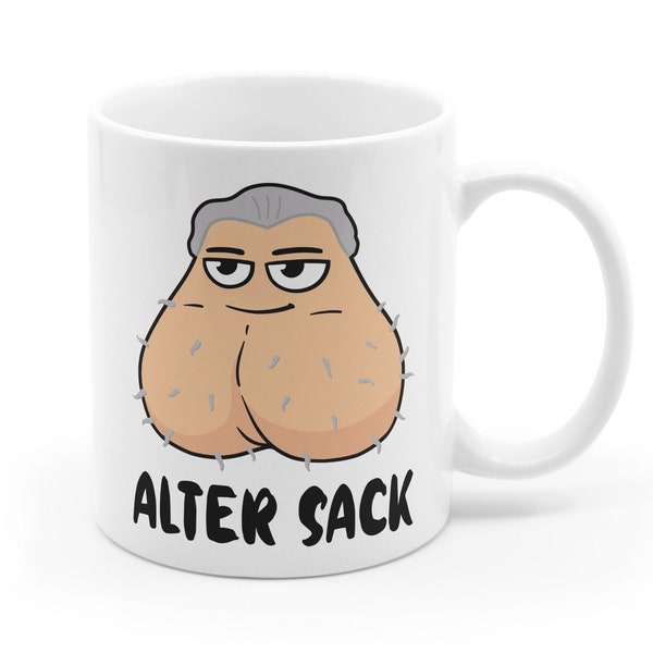 Lustige Tasse "Alter Sack" mit grauen Haaren - Geschenk für Freund Vater Opa Arbeitskollege Rente witzig runder Geburtstag 30 40 50 60 alt