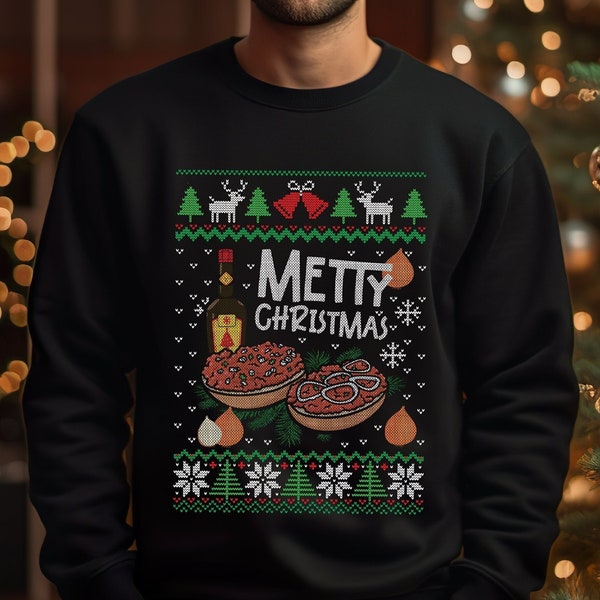 Ugly Christmas Sweater Mettbrötchen Metty Christmas Pullover für Weihnachten Sweatshirt witzig Freund Freundin Unisex Mett Geschenk Xmas