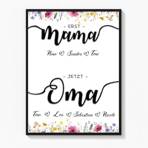 Personalisiertes poster erst mama jetzt oma geschenk zum muttertag muttertagsgeschenk für oma mit namen von enkeln geschenk mama herzen