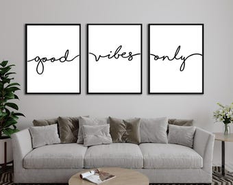 Set of 3 posters good vibes only family poster set love family living room hallway wall decoration poster minimalist black and white good mood