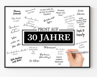 Brindiamo ai 30 anni, regalo per il 30° compleanno, poster da firmare con nome, festa di compleanno, regalo di compleanno