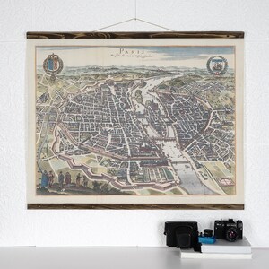 Carte ancienne de la paris - Impression sur Toile imitation cuir, Paris Map Old, , encadre bois massif ,imitation cuir imprimée,