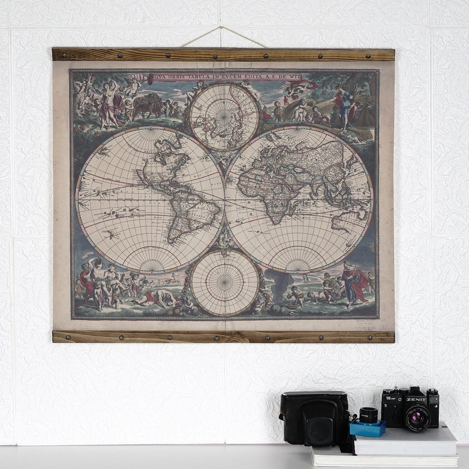 Carte, Carte de L'ancien Monde, Art Mural, Tableau en Impression Uv avec Cadre Bois Massif