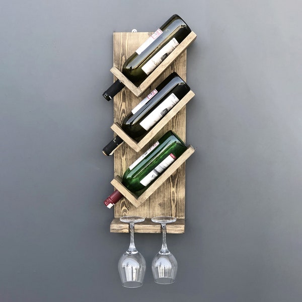 Wall Mounted Bottle Holder, Solid Wood Wine Shelf, Wine Bottle Holder, Wine Glass Holder;
