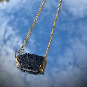 Raw Black Tourmaline Bar Gold Necklace