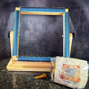 Rug Hooking Frame/Kit/Hook Bundle | 12”x12” Solid Maple Rug Hooking Frame Crafted by Tradgard, LLC | Henny Penny Kit | Primitive Hook