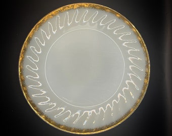 Anchor Hocking Fire King| Suburbia White Gold Milk Glass Swirl | 10” Dinner Plate  | 6 Available
