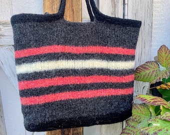 Felted Wool Hand-knit Striped Bag