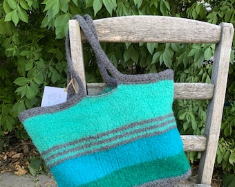Felted Wool Hand-knit Striped Bag