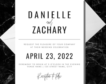 Modern Minimalist Black & White Wedding Invitation | Canva Template for Download