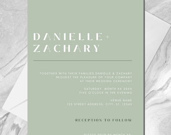 Minimalist Wedding Invitation Sage and Greens Canva Template for Download