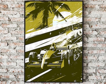 Yellow Formula 1 Racing Art Print: Gift for Motorsport Fan (Digital Download)