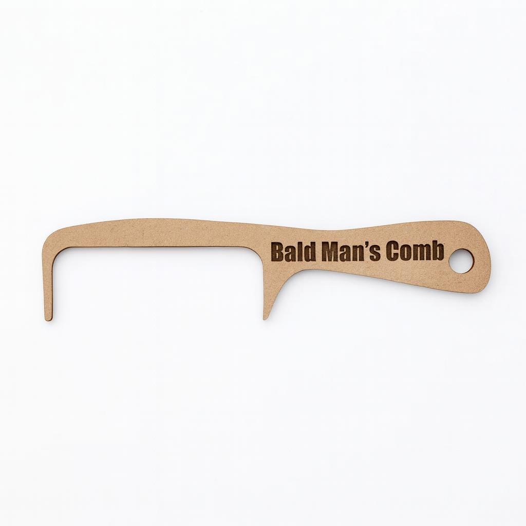Funny Bald Man's Comb - Barber Prank Gift - Wooden Decor (digital