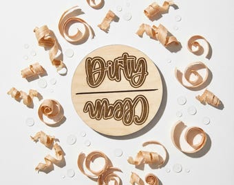 Clean Dirty Dishwasher Magnet Wooden Sign: Kitchen Organization