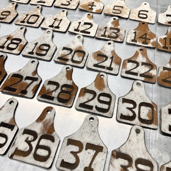 Cowhide Wedding Cow Tag Table Numbers: Rustic Western Decor