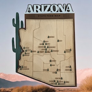 Arte mural con mapa de los parques estatales de Arizona, lista de parques nacionales, decoración de aventuras, mapa de regalo de viaje, tapiz rústico para casa, decoración de madera