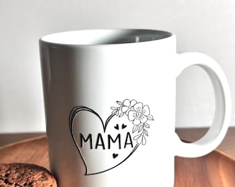 Mama Coffee Mug: Floral Heart Design, Gift for Mum