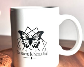 Butterfly Coffee Mug, Different is Nice, 11oz Ceramic