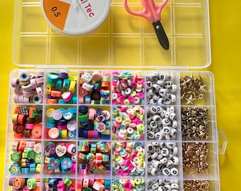 DIY Jewelry Making Bead Starter Kit: Clay Beads, Letter Beads & Charms